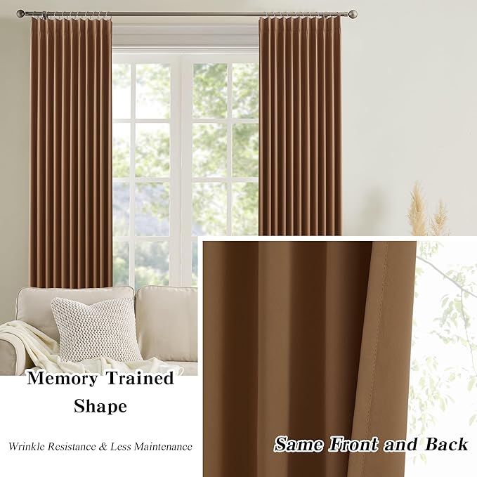 Cappuccino Brown Curtains 40x108 Inches Long 2 Panels Set, Pinch Pleated Thermal Insulated Blackout Room Darkening Curtain for Living Room,Window Draperies with Hooks