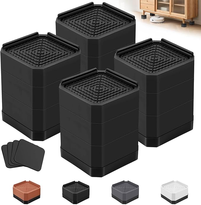 Furniture Risers Bed Risers - Rectangular Adjustable Block Riser for Raising 1.5-3 In. & 4.3 In. Beds, Tables, Sofas, Refrigerators, Washers - Up to 4,000 Pounds (Black, Three Layers 4.3inches)