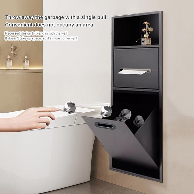 Stainless Steel Shower Nich, 25.4X11.2IN Recessed Waterproof Bathroom Niche, Built-in Trash Can Alcove, Toilet Paper Toiletries Storage Rack for Kitchen Living Room Bedroom Hotel Residential