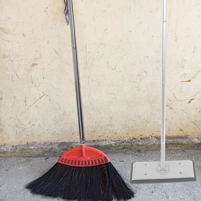 Adjustable Aluminum Alloy Dust Mop with 3-Section Telescopic Pole, Microfiber Flat Floor Mop for Hardwood and Tile Floors, Heavy Duty Gray Electrostatic Cleaning Tool for