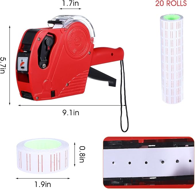 2 Pack Pricing Gun - 8 Digits Price Tag Gun with 8000 Labels & 4 Ink Rollers Kit Red Pricing Label Maker for Retailer,Supermarket