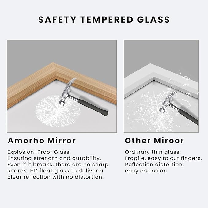 Amorho Bathroom Mirror for Wall, 40X32 Inch Oak Wood Grain Metal Framed Mirror, Anti-Rust, Hang Horizontally/Vertically, Suitable for Vanity, Bedroom, Farmhouse, Bathroom