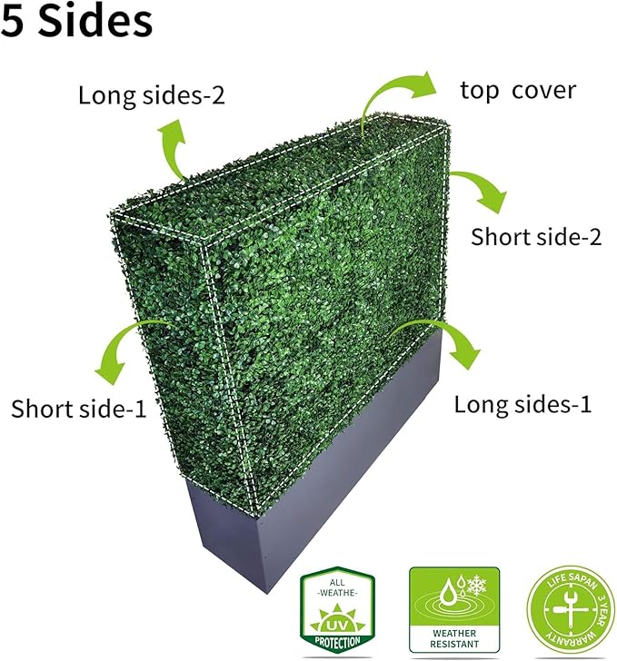 AGPL Upgraded Artificial Hedge Wall with Dark Gray Color Stainless Steel Planter Box and Caster. Moveable Privacy Decorative Wall 48" W x12“D x 51“H …
