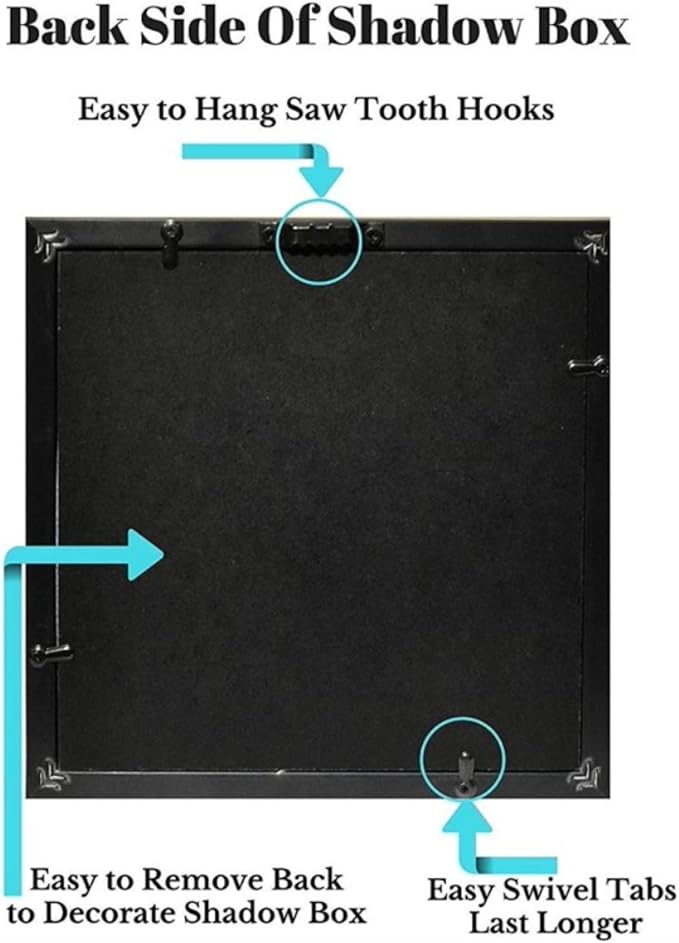 Tasse Verre 8x8 Rustic Display Shadow Box (2-Pack) Frame w/Linen Background and 16 Stick Pins - Ready to Hang Shadowbox Picture Frame - Box Display Baby Memorabilia Wedding