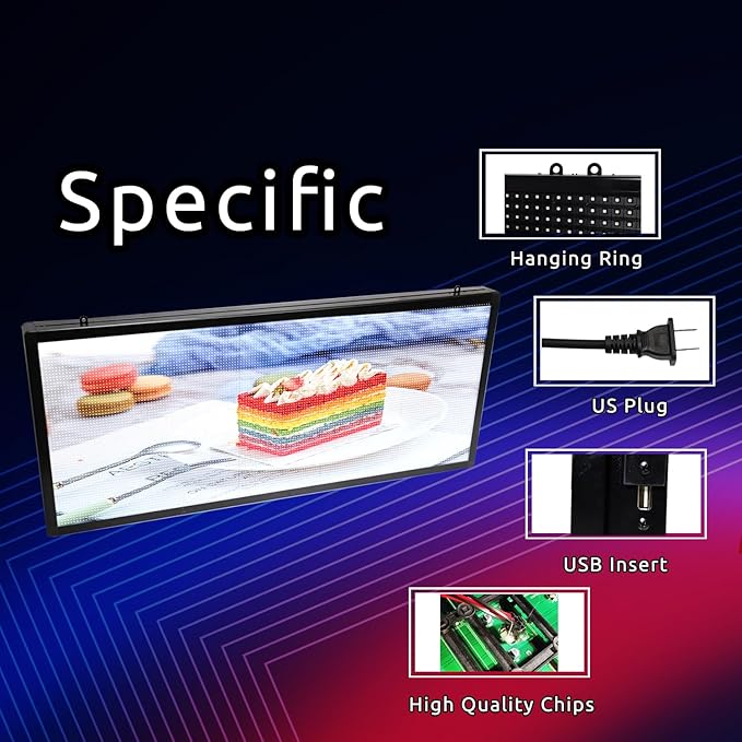 XSGD P6 Programmable Led Sign 40''x17''Outdoor LED Display, IP65 Waterproof Scrolling Digital Signage Displays, RGB Full Color LED Screen, WIFI Control Custom Images and Video for Business