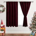JIUZHEN Christmas Blackout Curtains for Bedroom - Thermal Insulated Room Darkening Noise Reducing, 52 x 54 Inch Length Curtains for Living Room, Set of 2 Panels with Tiebacks, Burgundy