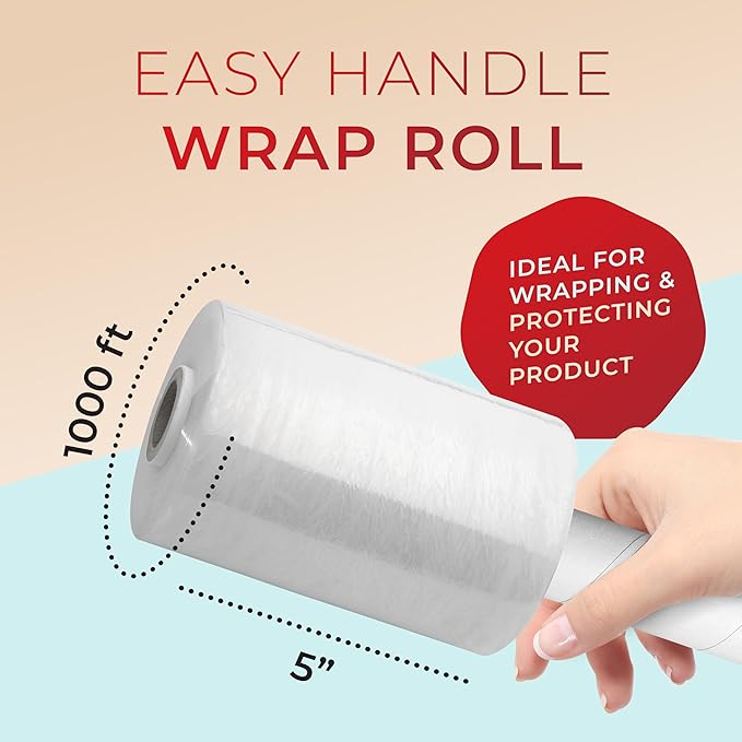 Shrink Wrap Roll for Moving | 80 Gauge 5" x 1000 FT Plastic Wraps for Packing | Clear Stretch Film for Pallets, Furniture, Boxes & Storage Protection - 3 Pack