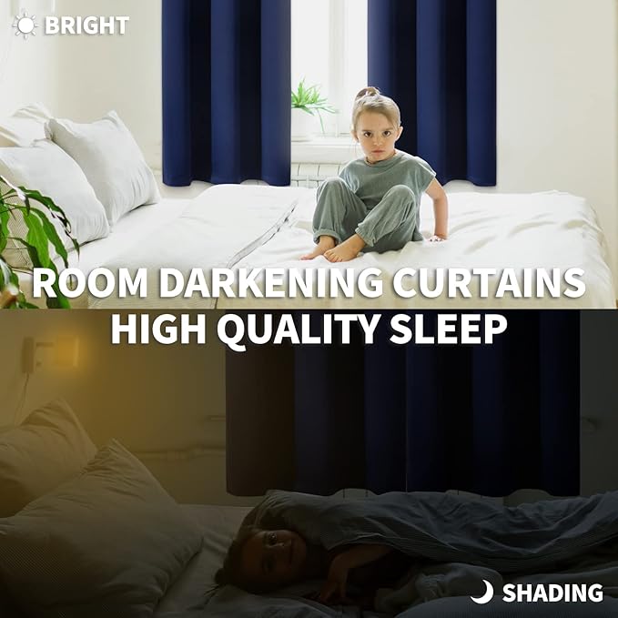 BGment Blackout Curtains for Living Room - Grommet Thermal Insulated Room Darkening Curtains for Bedroom, Set of 2 Panels (52 x 45 Inch, Navy Blue)