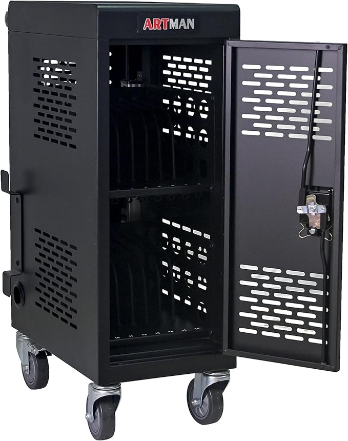 Laptop Charging Cart,16 Devices Tablet Storage Carts for pad Up to 16.3" Screen Size, Classroom Computer Mobile Charging Station for Pads, Chromebooks,Laptops, Security Storage(16 Bay-Black)