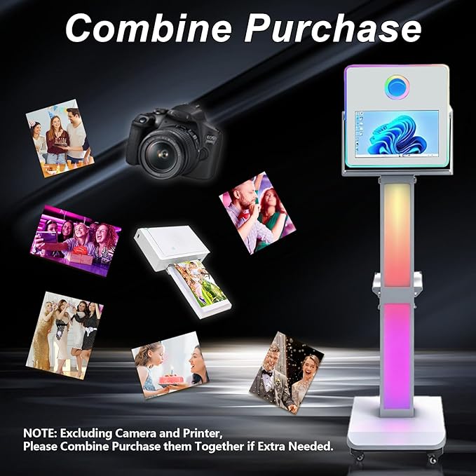 Photo Booth Machine 15.6 inch Selfie Portable Touch Screen Photobooth with RGB Light,Mirror Photo Booth with Flight Case for Wedding Party Events (Photo Booth Machine)