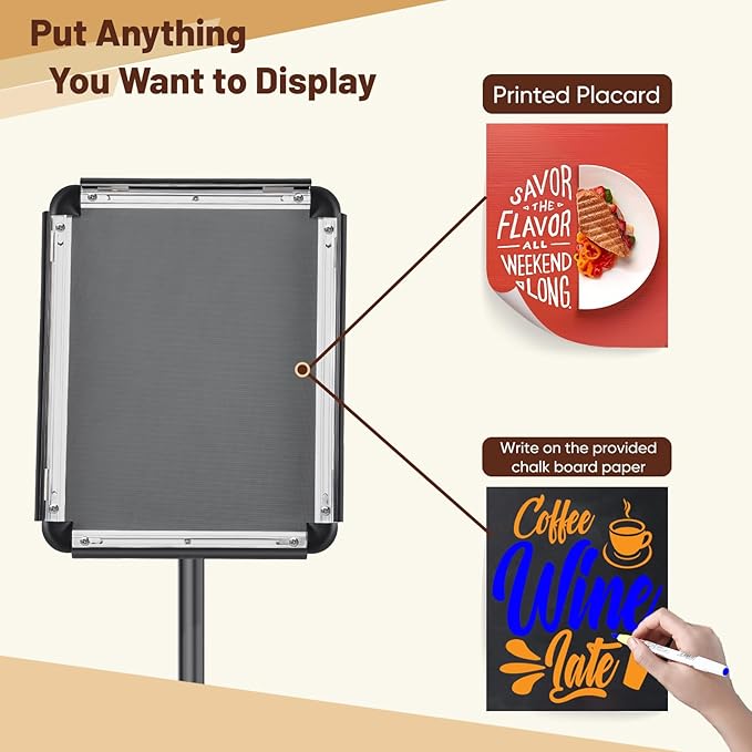 Adjustable Pedestal Floor Stand Sign Holder for 8.5 x 11 inches Poster, Snap open frame, Outdoor Indoor Standing Display Sign Holders. (2 Pack)