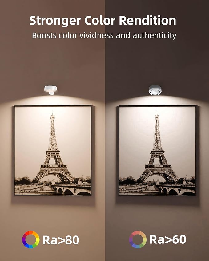 EZVALO Picture Lights for Wall, Rechargeable Battery Magnetic Poster Lights with 3 Color Temps & 12 RGB, Remote Dimmable Timer Light, Wall Decor Light for Art Display (6 Pack with Charging Station)