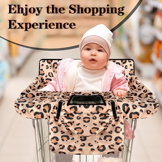 2-in-1 Shopping Cart Cover for Babies Soft Padded Grocery Cart Cover for Baby Boy Girl - Yellow Leopard Texture Pattern, Soft Padded, Safety Harness - Protect and Comfort Your Baby While Shopping