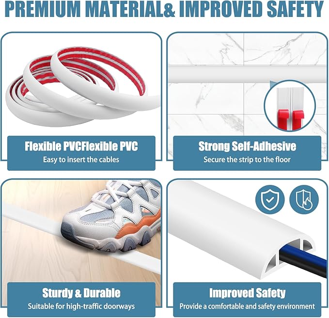 Floor Cord Covers for Wires 3.3FT Cable Hider Wire Cover Self Adhesive Cord Hider Floor for Offices, Homes, Workshops, Warehouses Cable Cavity 0.39" W x 0.27" H