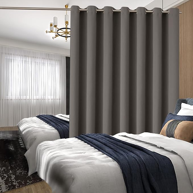 BGment Grey Sliding Door Curtain 96 Inch Long - Wide Room Darkening Room Divider Curtain for Bedroom Privacy Themral Insulated Grommet Separator Drape, 1 Panel, 100 X 96