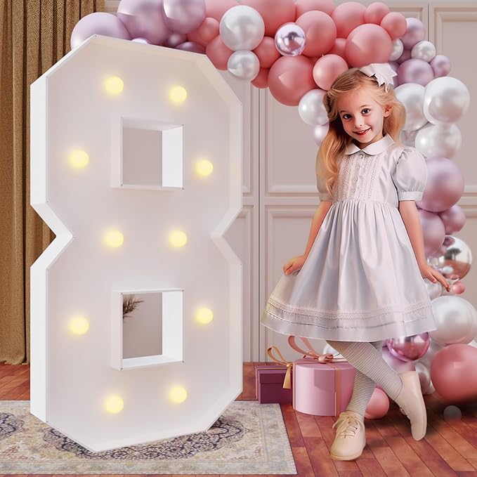 imprsv 4FT Marquee Numbers,DIY Light Up Numbers for 8th 18th Birthday Decorations, Party Party Decorations,Anniversary Party Decor,Mosaic Number for Balloons Number 8,Pre-Cut Foam Board Kit