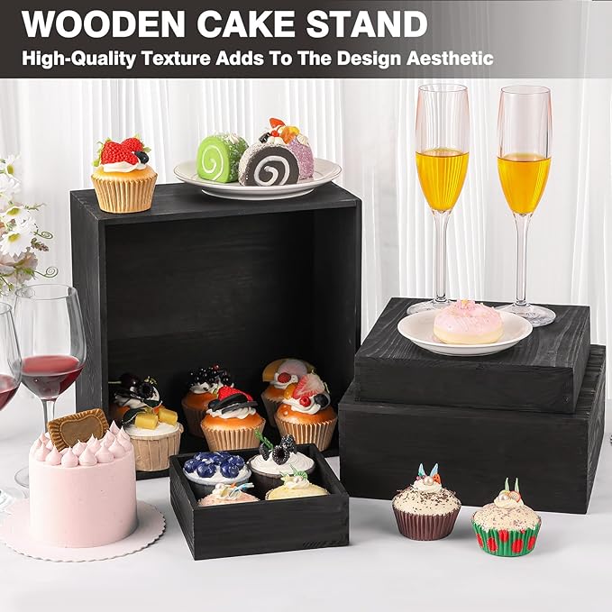 6 Pack Wood Cake Cupcake Stand Buffet Risers, Wooden Display Stand Wood Display Riser, Square Food Display Risers for Party Wedding Birthday Home (6" 7" 8" 9" 10" 11")