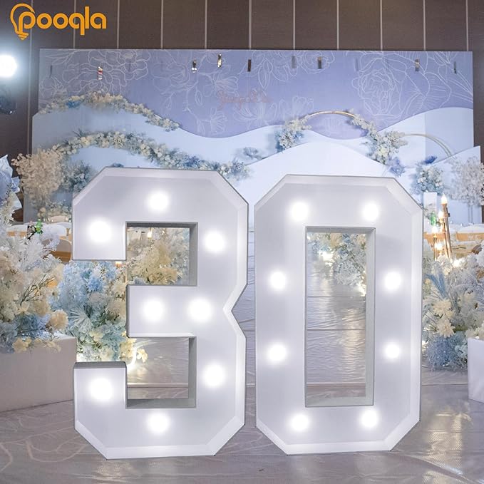 Pooqla 3FT Light Up Marquee Numbers, LED Large Lighted Marquee Numbers, Giant LED Light Up Mosaic Number for Balloon 9th 19th 90th Birthday Decoration Party Decor, Cool White and Warm White Number 9