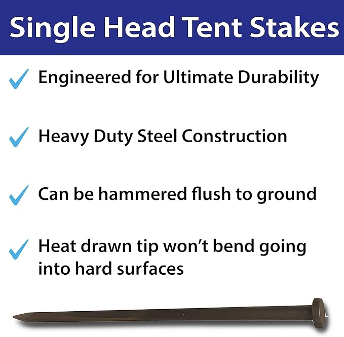 Single Head Tent Stakes - Heavy Duty Steel Tent Stakes, Versatile Ground Spikes to Anchor Commercial Inflatables, Party Tents, and Outdoor Camping Shelters, 1 x 40 Inch, 50-Pack
