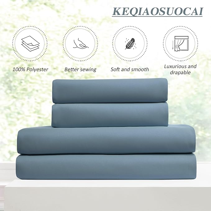 KEQIAOSUOCAI Dusty/Stone/Slate Blue Pleated Blackout Curtains 84 Inch Drop 2 Panels, Heat and Full Light Blocking Thermal Insulated Drapes for Bedroom Pinch Pleat with Hooks,40" W x 84" L