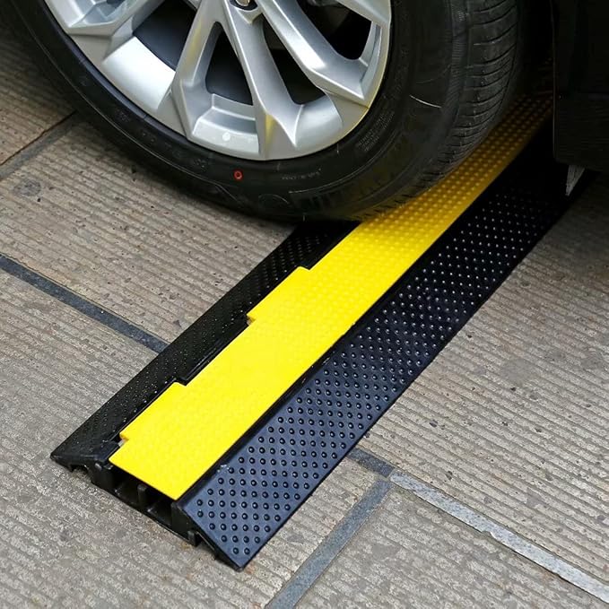 Rubber Cable Ramp Cord Cover Cable Protector Ramps Wire Hose Protective 2 Channel 22000Lbs Load Capacity Traffic Speed Bump for Asphalt Concrete Gravel Driveway Indoor Outdoor, 5 Pack