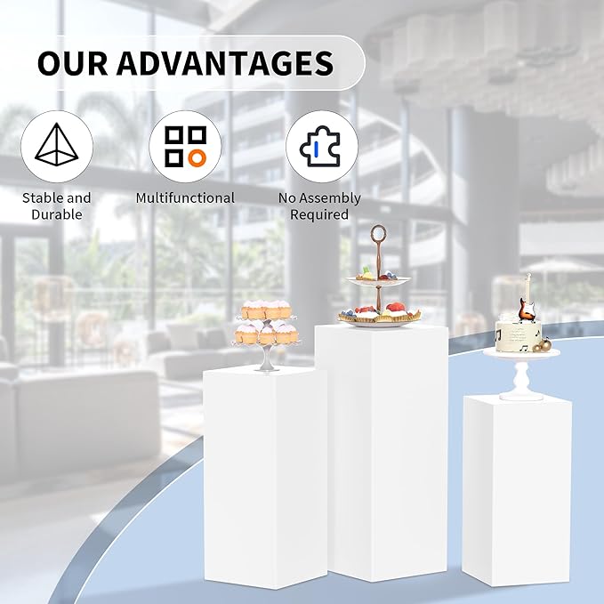 3Pcs Pedestal Stand,Metal Stands for Wedding Party Art Decor,Sturdy Pedestal Display Square Dessert Table