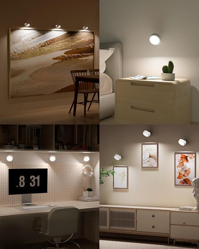 EZVALO LED Wall Mounted Lights, 5500mAh Rechargeable Wall Light Wall Sconces Lamp, 3 Color Temps & Remote and Touch Control, 360°Rotation Dimmable Cordless for Bedroom Reading Study Bedside (White)