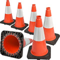6 Pack 18" Inch Orange PVC Traffic Cones with Heavy-Duty Base, High-Visibility All-Weather Safety Cones for Road Construction, Parking Lot, and Garage Use (6, Orange, 18" Medium)