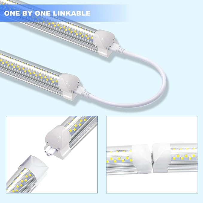 LED Shop Light,8FT 120W 12000LM 6500K,T8 Tube Lights Fixture White no dimmabl,High Output,Clear Cover,Integrated,V Shape 8 Foot Light Bulb,LED Shop Light for Garage Workshop (20 Pack)