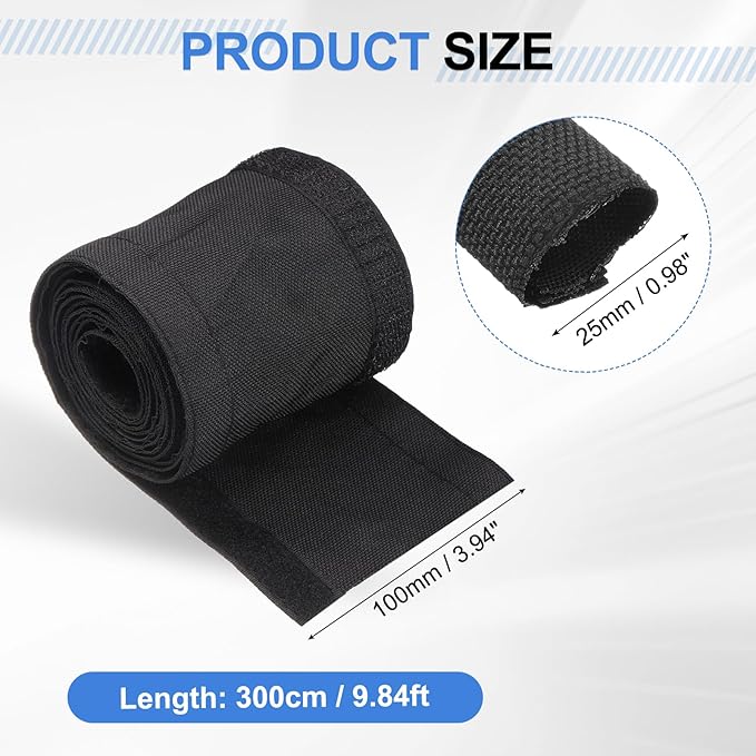 uxcell Hook and Loop Cable Management Sleeve, 10ft x 1 Inch Flexible Cable Wrap Covers Wire Hider, Cord Organizer and Cable Protectors for Desk TV Computer, Black
