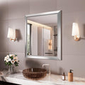Amorho Bathroom Mirror, 28x32 Inch Silver Thick Metal Framed Wall Mirrors for Over Sink, Brushed Nickel Mirror Perfect for Bedroom, Living Room, Entryway, Rectangle (Horizontal/Vertical).