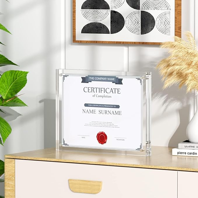 NIUBEE 8.5x11 Picture Frame, Clear Certificate Document Magnetic Photo Frame for Tabletop Display