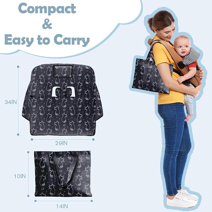 Shopping Cart Cover for Baby 2-in-1 High Chair Cover with Safety Harness Multifunctional Grey Cat Cart Covers for Babies Soft Padded Grocery Cart Cover for Baby Boy Girl