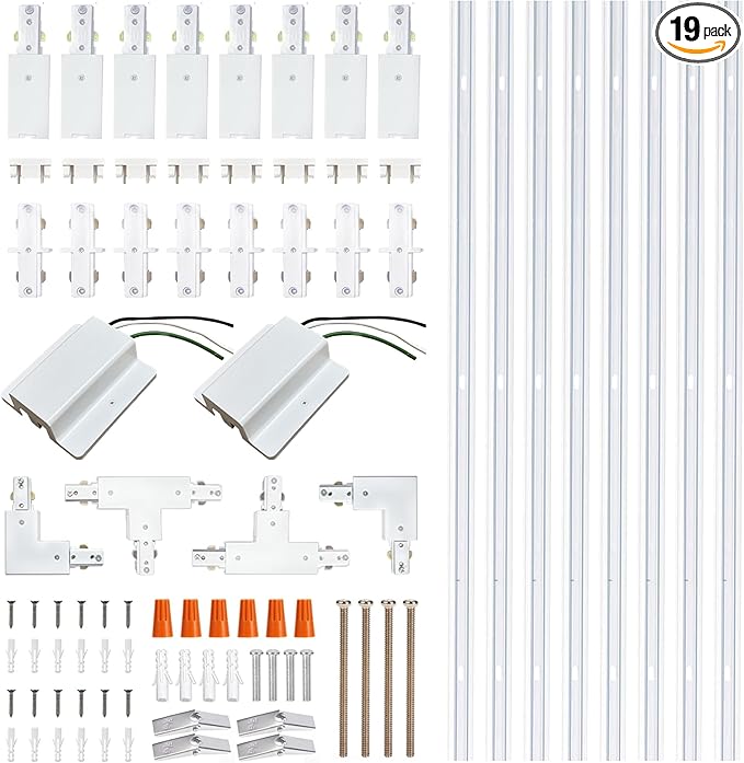 White Full Accessories and Rails Kit for H Type Track Lighting Systems 26FT Track Rails, Floating Canopy Connector, Live End, I, T and L Connectors.Great Value Set for LED Track Lighting