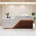 Modern Reception Desk with Counter Front Reception Table with Hidden LED Lighting Commercial Receptionist Desk White and Brown Checkout Counter Fully Assembled and Ready to Use 110inch/280cm