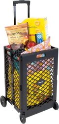 Mount-It! Mesh Rolling Utility Cart, Folding and Collapsible Hand Crate on Wheels, 55 Lbs Capacity