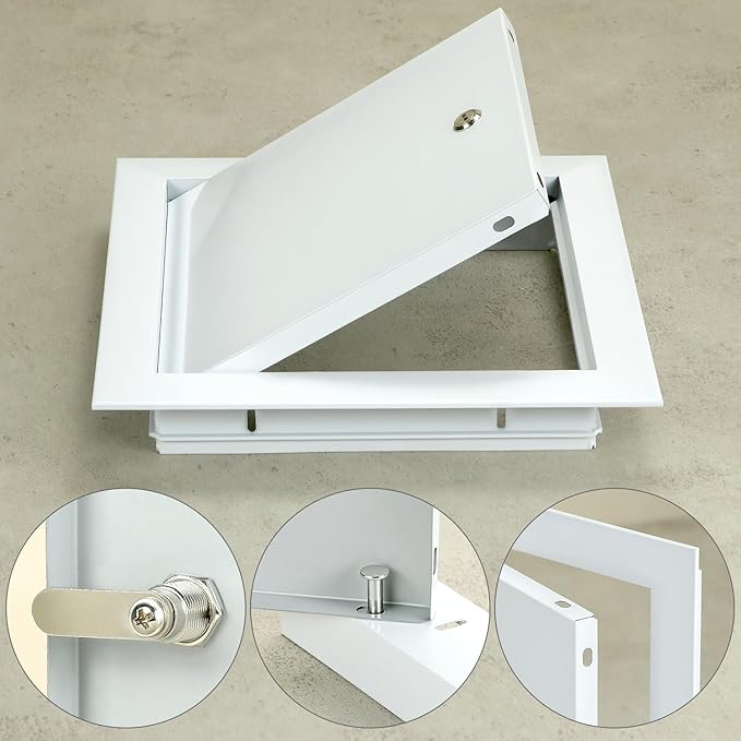 QWORK Aluminum Alloy Access Panel 8" x 8" – Service Shaft Door with Screwdriver Latch for Drywall & Ceiling, White