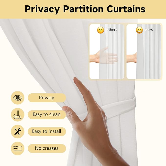 Privacy Curtains for Room Divider, Metal Support Wall Mounted Privacy Curtain, U-Shape Portable Room Divider Curtains for Fitting Room Beauty Salon Bedroom and Hospital,1 Panel, 8.53ft (White)