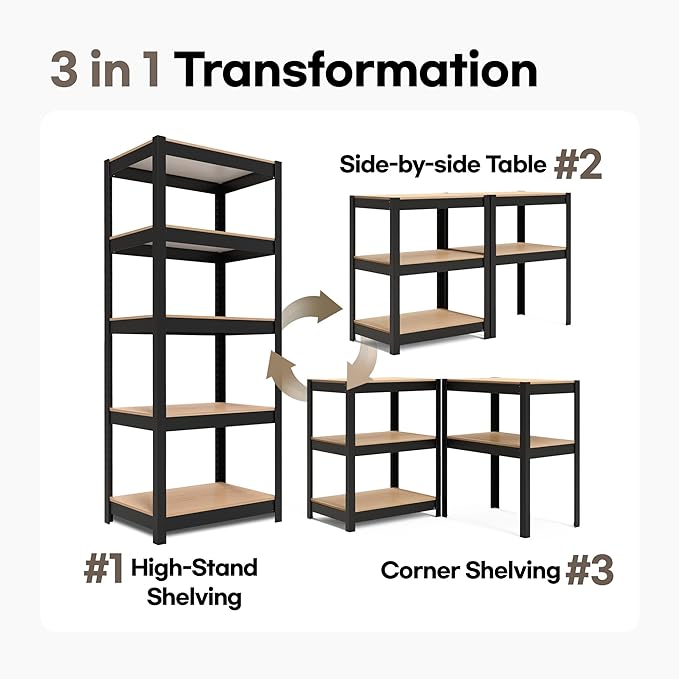 HOMEDANT House 5 Tier Laminated Metal Shelving Unit Adjustable Storage Utility Rack Heavy Duty Shelves Organization Multipurpose Shelf Kitchen Garage Pantry Closet (4, (S) 24.4" W, Black)
