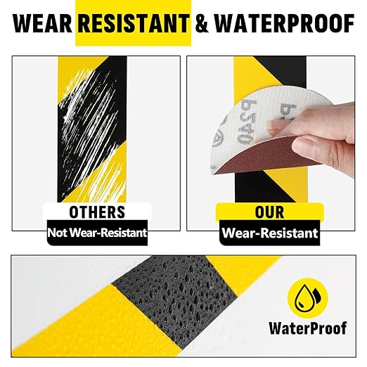 3 Roll Black & Yellow Caution Tape, 2'' x 600 FT Total Length Safety Tape, Black & Yellow Floor Marking Tapes, High Adhesive Hazard Tapes for Floors, Walls, Staircase, Pipes, Equipment, Dangerous Area