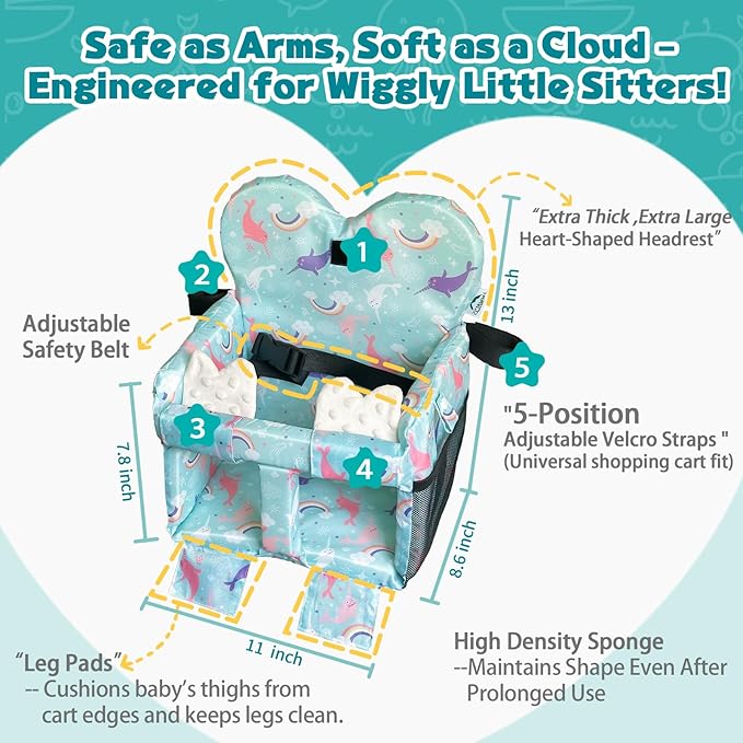 Premium Baby Shopping Cart Cover & High Chair Seat Protector - Universal Fit for Grocery Carts, Restaurant Chairs，Restaurant Seats, and Park Swings-Girl & Boy（Ocean Blue）