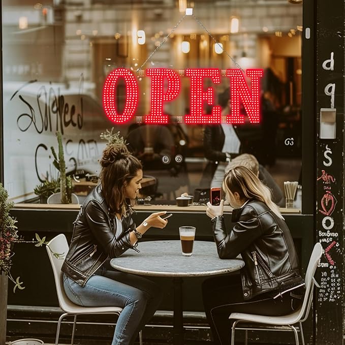 30"x10" Large LED Open Signs for Business Super Bright Unique Design Red Open Sign with Hanging Installation for Window Stores Bar Hotel Retail Shops Salon Restaurant Office