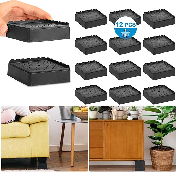 Bed Risers 1 inch, 2 inch, 3 inch, 4 inch Heavy Duty, Adjustable Furniture Riser for Table Desk Couch Sofa Chair Recliner Leg Frame Dorm, Stackable Bed Raisers Blocks (Black 4 Pack, 1+1+1 inch)