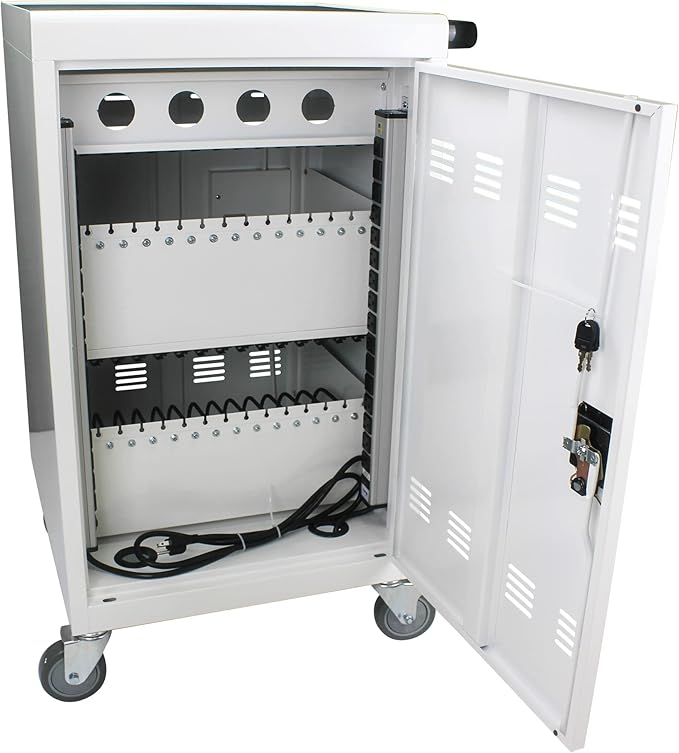 Laptop and Tablet Charging Cart, 32 Unit Device Mobile Charging Station for Chromebook, Tablet, Laptop, with Charging Port Screen Size Up to 16.3", Suitable for Office, Classroom, etc (Antique White)