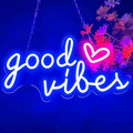 Blue Good Vibes Neon Signs for Wall Decor, Room Decor Aesthetic Good Vibes Neon Light Blue, USB Powered Game LED Sign for Bedroom, Gamer Light up Sign for Christmas Teen Boys Girls Men Cave