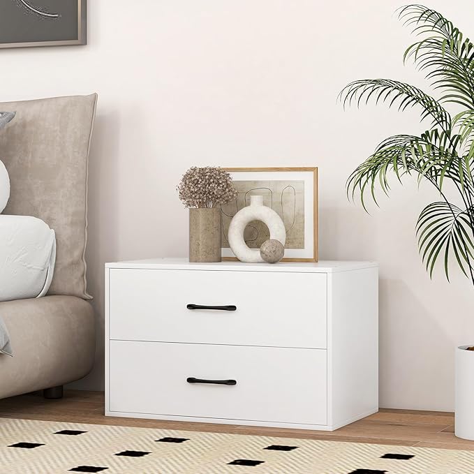 GOFLAME Stackable 2-Drawer Dresser, Wood Horizontal Storage Organizer with Metal Handle & Smooth Sliders, Lateral File Cabinet with Anti-tilt Kit for Bedroom Office, White