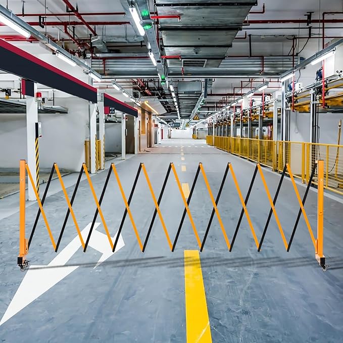 11FT Industrial Expandable Barricade Folding Security Gate with Wheels,Retractable Driveway Gate with Aluminum Fence(Yellow, 11FT)