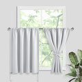 JIUZHEN Short Blackout Curtains for Small Window - Cafe Room Darkening Privacy Thermal Insulated Window Curtains Tiers for Bathroom,Kitchen, W 52 x L 36, Set of 2 Panels with Tiebacks, Greyish White