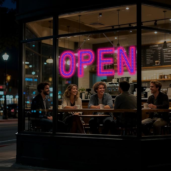 LED Open Sign for Business, exTopGoal 30"x10" Large Ultra Bright Open Signs with Remote Control, Dimmable Window Sign for Store Shop Storefront - Red&Blue