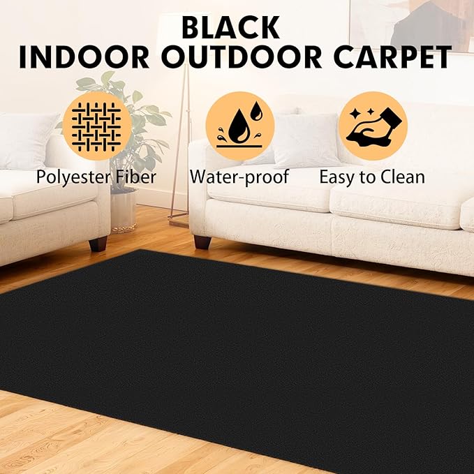 Marine Carpet,6 FT x 23 FT Black Indoor Outdoor Carpet 0.2" Thick Boat Carpet with Water-Proof TPE Backing, Non-Slide Outdoor Marine Carpet Roll for Home, Patio, Porch, Deck